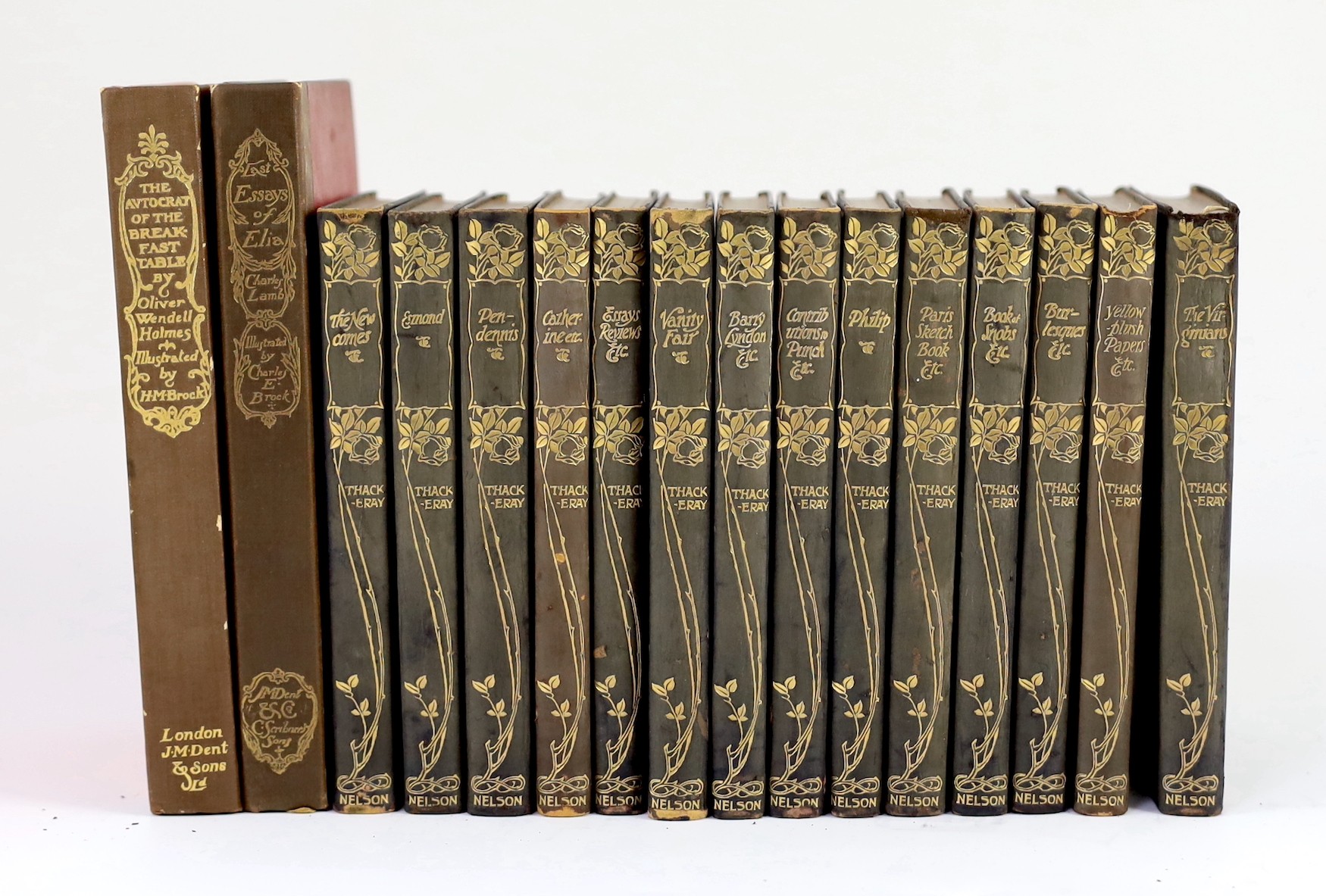 Thackeray, William Makepeace - The Complete Works…, 14 vols. New Century Edition, 8vo, black calf limp boards, gilt spines, Thomas Nelson & Sons, London, 1901; Holmes, Oliver Wendell - The Autocrat of the Breakfast Table